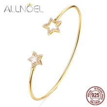 ALLNOEL,, твердый, 925 пробы, серебряный, роскошный браслет для женщин, 14 K, золото, регулируемый, циркон, бриллиант, драгоценный камень, ювелирное изделие, звезда, браслет