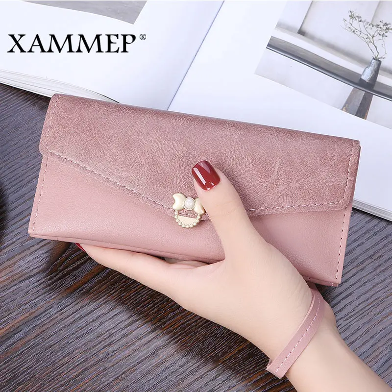 Pink Для женщин кошельки классический длинный бумажник держатель для карт для Для женщин чехол для телефона из искусственной кожи телефон карман для монет карман Для женщин сумки Xammep - Цвет: Pink
