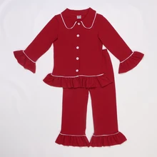 Осенне-зимние детские изысканные наряды, Осенний хлопковый кардиган, красная пижама на пуговицах, комплекты одежды для девочек