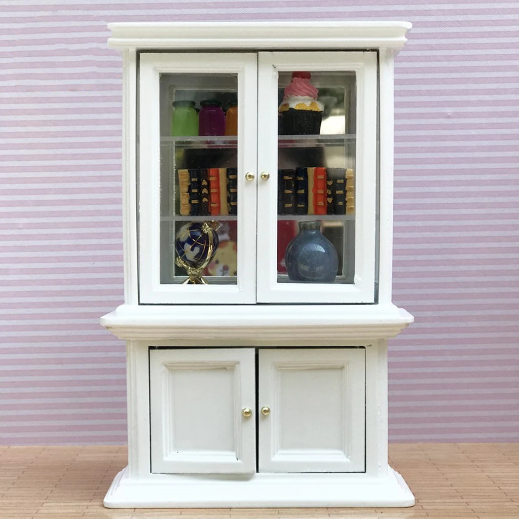 1/12 دمية أثاث مصغر خشبي عرض مجلس الوزراء خزانة ديكور