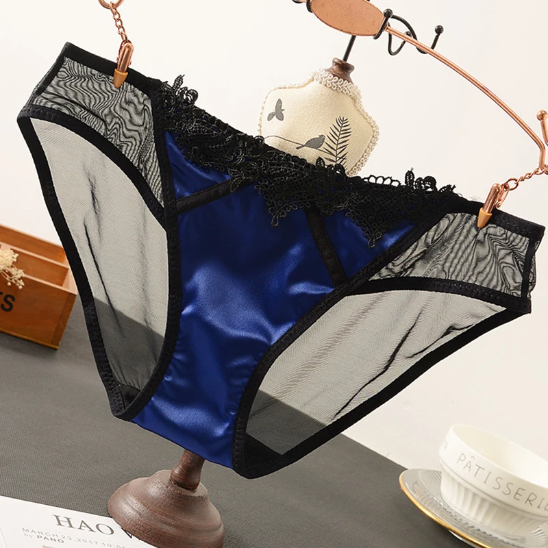 Navy Blue Женские сексуальные дышащие трусики, сексуальные стринги с бантом, тонкое элегантное Прозрачное нижнее белье, женские хлопковые трусы, нижнее белье-шорты - Цвет: Navy Blue