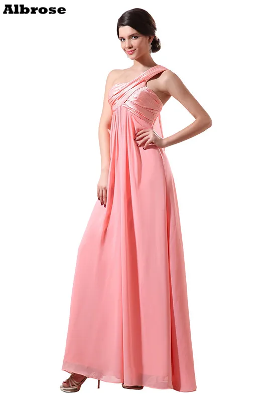 One Shoulder Pink Empire Waist Evening Dress Chiffon Formal Dresses Long Cheap Simple robe de