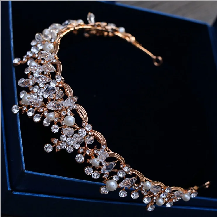 Barogirl Gold Wedding Crown and Tiara Bridal Butterfly Queen Princess Crystal Headband for Women and Girls  (1)