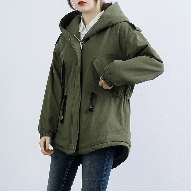 Femme Capuche Noir Chaud Armée Longue Hiver Vert Épaississent Agneau Fourrure Parka Manteau caramel Veste Green De army 5wPXqXdnO