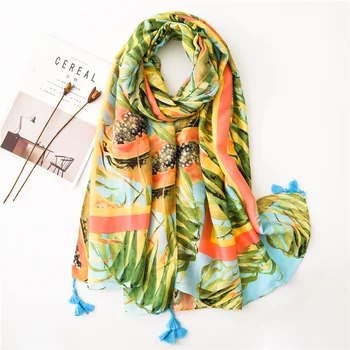 

KYQIAO women travel scarf female autumn summer Thailand style ethnic designer luxury brand long fruit print scarf pashmina