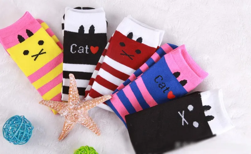 Hot Girls Children Striped Tights Knee High Socks Cute Cat Design Pattern Tights Leg Warmer Kids Knee Socks CL0859 (9)