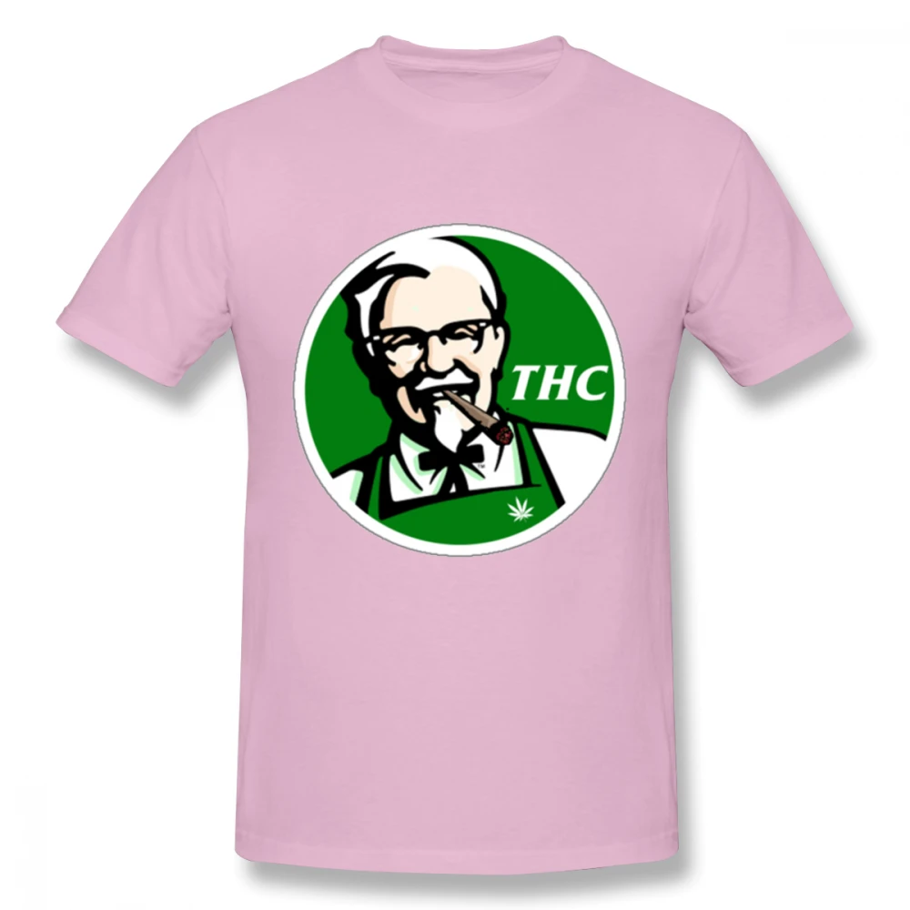 Аниме для мужчин KFC пародия THC травка футболка Забавный Уникальный дизайн круглый воротник для мужчин футболки - Цвет: Розовый