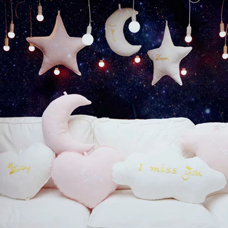 

Lovely Sky Series Pillow Star Moon Clouds Heart Plush Toy Pillow Baby Room Decor Bedding Crib Decoration Kids Girl Birthday Gift