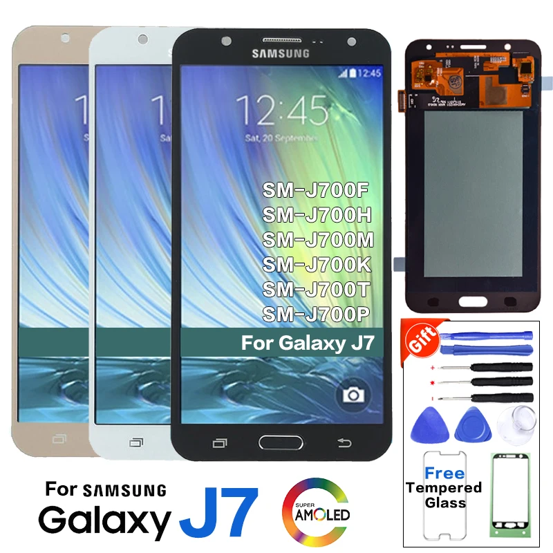 Amoled ЖК-дисплей для samsung Galaxy J7 J700 SM-J700F J700H J700M J700H/DS сенсорный дигитайзер экран сборка+ наклейка