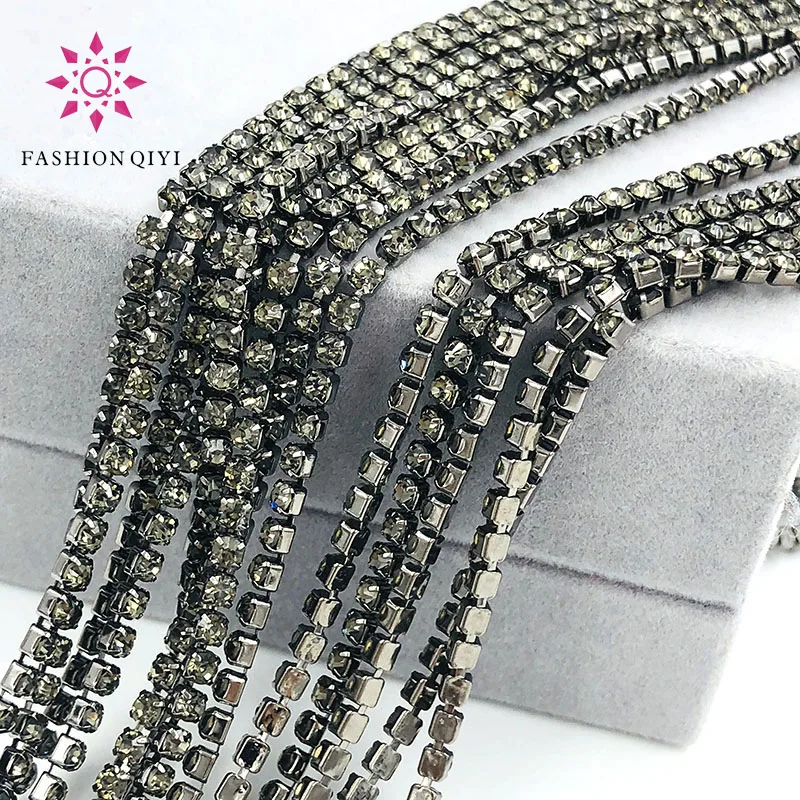 

Free shipping 5 yards Super bright encryption 2mm-4mm Grey Metal black base rhinestones cup chain,diy clothing accessories