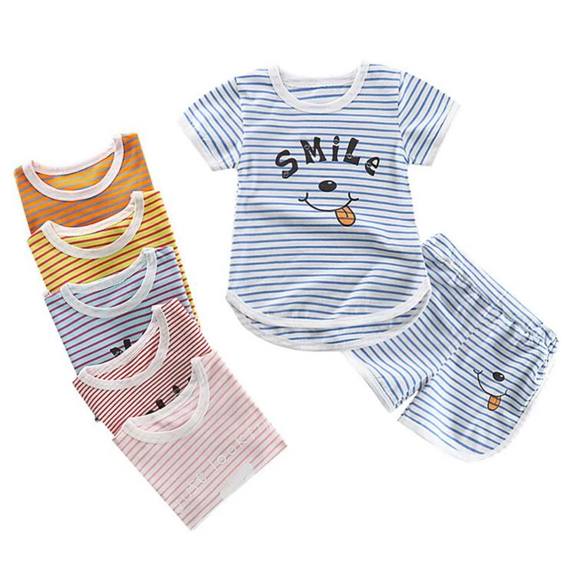 Модный комплект одежды для новорожденных футболка + шорты 2 шт. летняя одежда