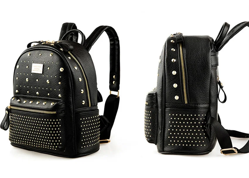 Кожаный женский рюкзак, новинка, с заклепками, дизайнерский школьный рюкзак, для девушек, женщин, s рюкзаки, сумка, черные женские рюкзаки, Bolsa Mochila