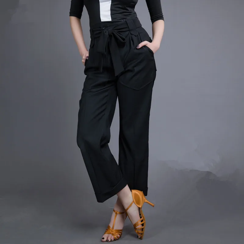 Брюки для латинских танцев взрослых черные укороченные брюки с карманами штаны