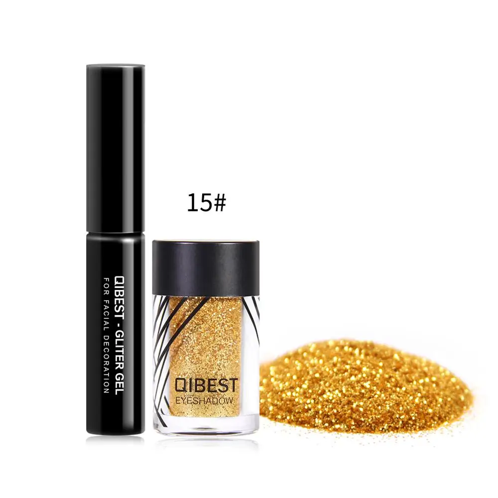 15 Бренд qibest тени для век Блеск плюс клей макияж блеск водонепроницаемый красочный лазер серебряная пудра лицо губы тело фестиваль блеск - Цвет: 15