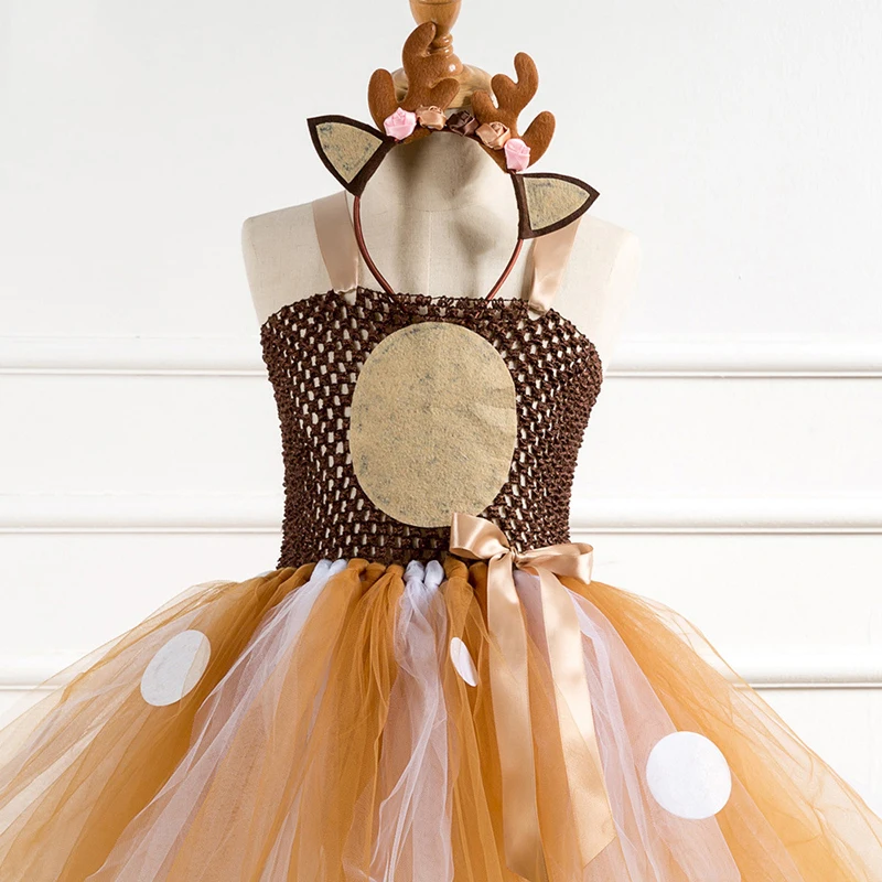 Fawn Bambi Sika Deer Tutu Dress Halloween Costume For Baby Girls Kids Birthday Party Dress Children Cosplay Animal Sika Deer