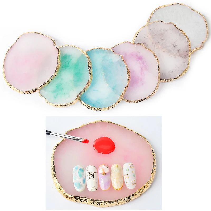 

6 Color Resin Nail Art Painting Showing Board Drawing Palette Gel Palet Paint Color Dish Golden Edge Manicure Nail DropshipTool