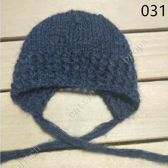 031black blue Ручной работы ребенка ручной вязки мохеровый капор, Детские фотографии реквизит. Реквизит для фотосъемки. Подарок для детского душа - Цвет: 031black blue