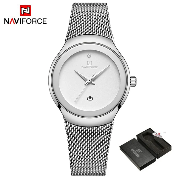 SW-BOX Женские часы NAVIFORCE, топ, роскошный бренд, для девушек, модные, повседневные, простой, стальной, сетчатый ремешок, наручные часы, подарок для девушек, Relogio Feminino - Цвет: SW-BOX