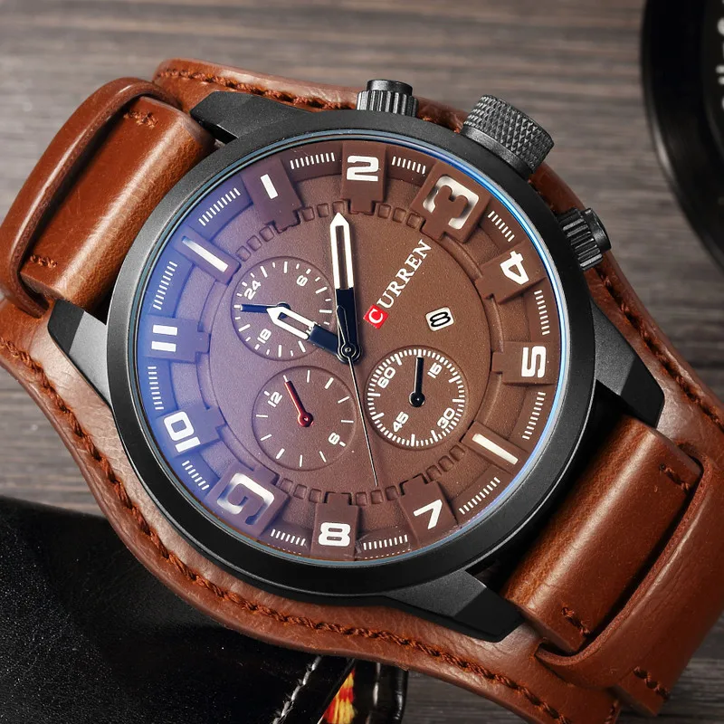 CURREN 2019 New Men Fashion Quartz Watches Men's Army Leather Sports Wrist Watch Military Date Male