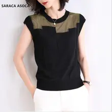 Летняя Повседневная безрукавка с круглым вырезом, яркий Шелковый короткий жилет, свитер женский узкий вязаный жилет на бретелях, пальто для студенток