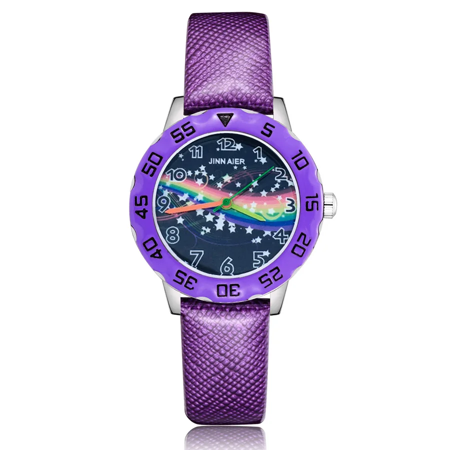Purple Модные детские часы с милыми радужными рисунками; Детские кварцевые наручные часы для мальчиков и девочек; Clcok JM104 - Цвет: Purple