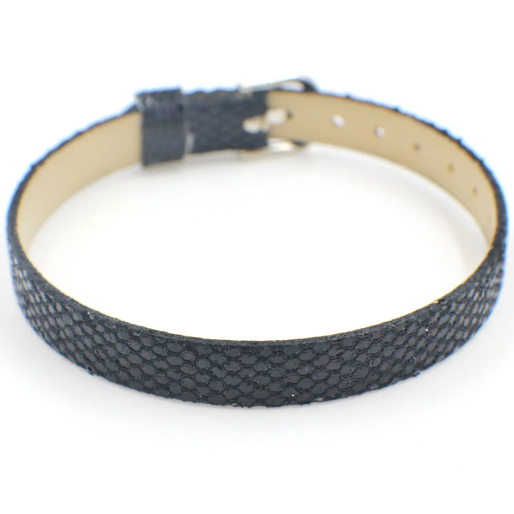 black 50 шт. DIY аксессуар блестки из искусственной кожи блесток браслет смешанный цвет 8 мм в ширину 21 см длина подходит 8 мм подвижная подвеска - Окраска металла: black