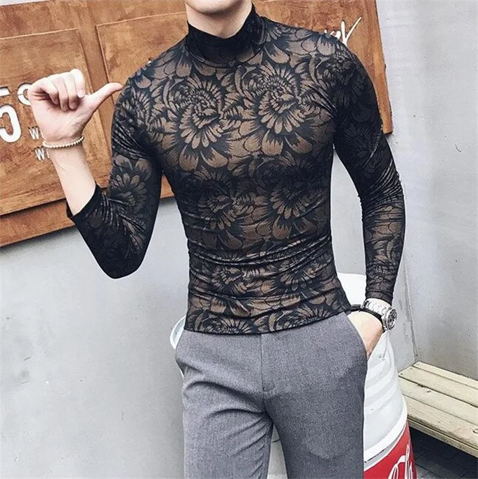 Золотой цветочный Для мужчин S Золото водолазка печатных свитер Slim Fit весна пуловер Для мужчин вязаный свитер вечерние модные Дизайн Slim Fit