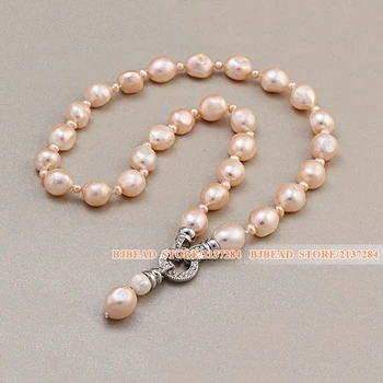 

Pink Style Fashion Natural Pink Baroque Freshwater Pearl Knotted Charm Pendant Necklace (Pendant Can Be Removed)
