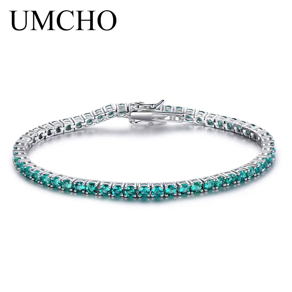 UMCHO роскошный синий сапфир браслеты для женщин Твердые 925 пробы серебряные ювелирные изделия Винтаж драгоценный камень романтический элегантный женски - Цвет камня: Emerald bracelet