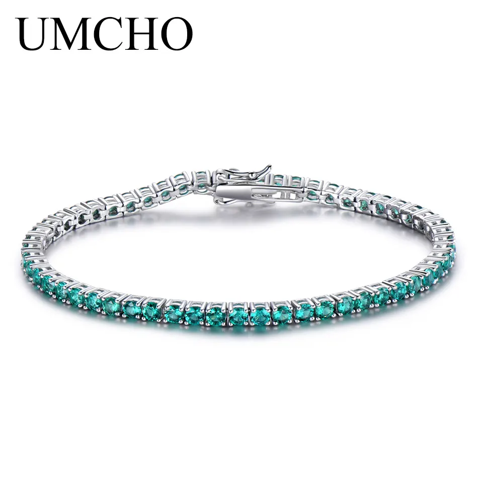 Emerald bracelet UMCHO роскошный синий сапфир браслеты для женщин Твердые 925 пробы серебряные ювелирные изделия Винтаж драгоценный камень романтический элегантный женски - Цвет камня: Emerald bracelet
