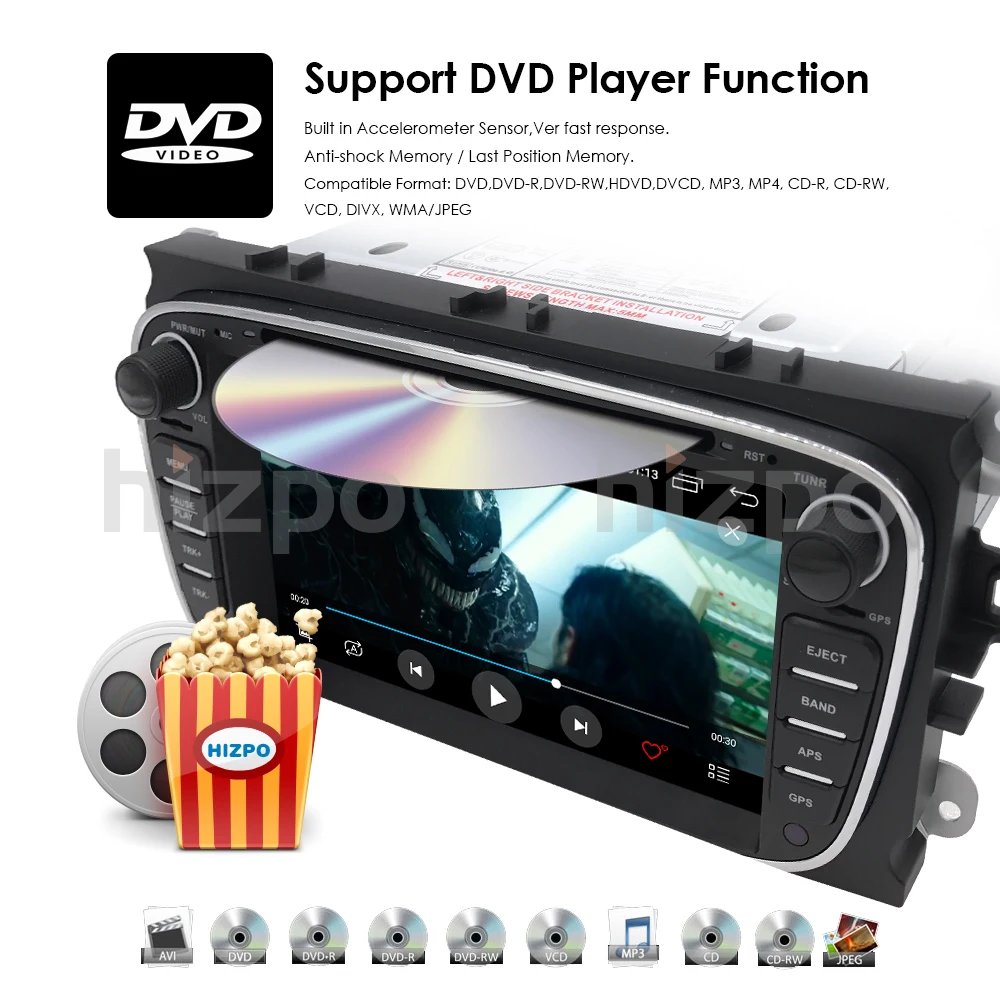 Hizpo Автомобильный мультимедийный плеер Android 9,0 gps 2 Din Автомобильный dvd-плеер для FORD/Focus/S-MAX/Mondeo/C-MAX/Galaxy 4Gwifi автомобильный Радио Аудио