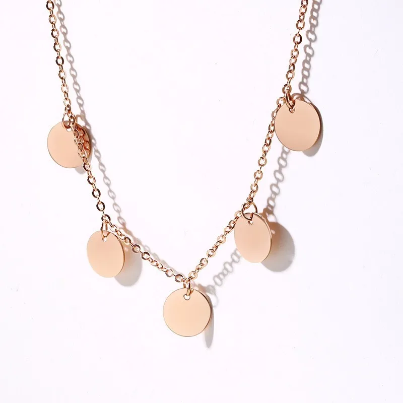 Простой Disc Choker Цепочки и ожерелья в Silverly монета из нержавеющей стали украшение для чокера Для женщин ювелирные изделия - Окраска металла: Покрытие из розового золота