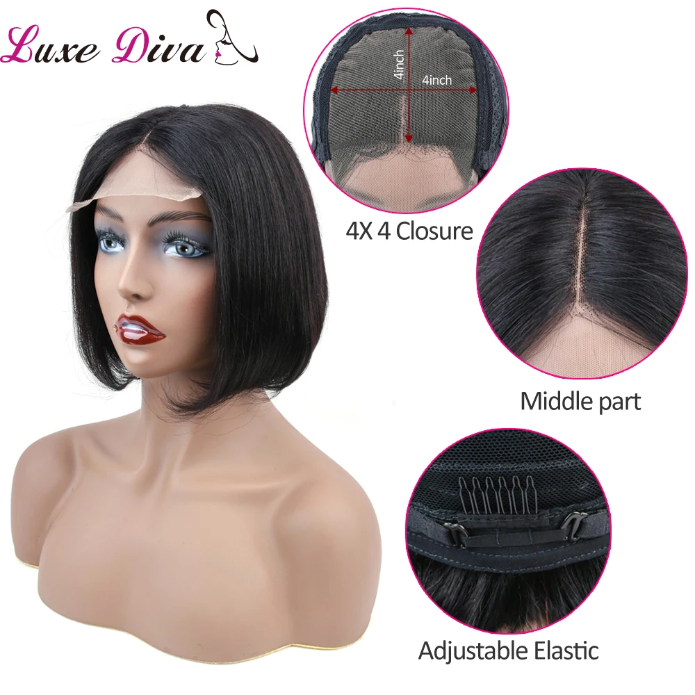 

4*4 Lace Closure Human Hair Bob Wigs For Black Women Brazilian Remy Extensations Straight Lace Wig With Closure Short Bob Wigs