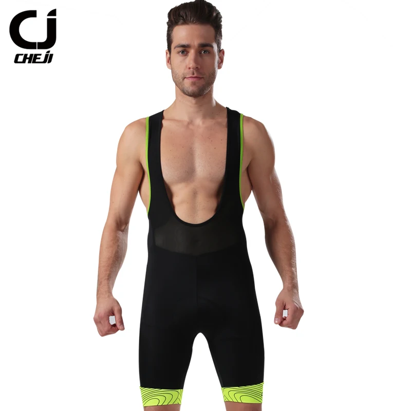 Green bib Culotte Ciclismo Hombre Cheji велосипедные шорты с нагрудником для мужчин дорожный велосипед Coolmax мягкий Mtb высокие эластичные колготки дышащая одежда - Цвет: Green bib
