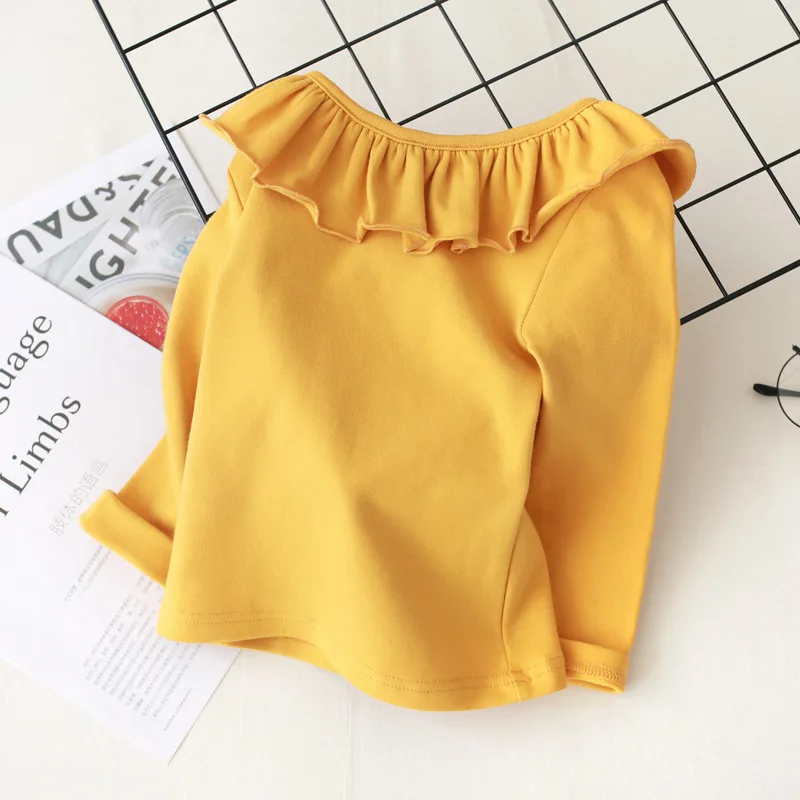 yellow Хлопковая рубашка для маленьких девочек Однотонные топы с длинными рукавами на весну и осень, базовая футболка для девочек, RT508 - Цвет: yellow