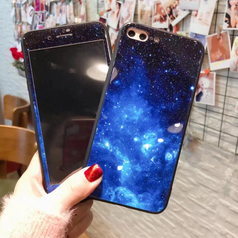 20шт) DHL для IPhone X 8/8 plus 7 7plus 6s plus 6s чехол+ закаленное стекло экран пленка звезды небо Чехлы стекло задняя крышка