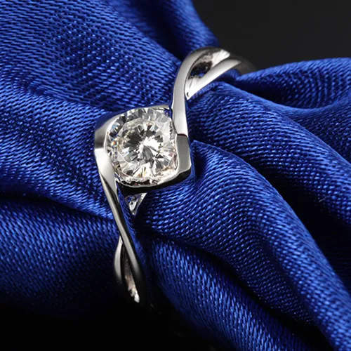 SOLID 14 К золотой лентой Стиль 0.5CT имитировать кольцо с бриллиантом невеста Ювелирные изделия из белого золота Solitaire свадебный подарок Юбилей сюрприз