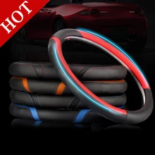Black Red blue brown Genuine Leather Suede Steering Wheel Cover for Volkswagen VW Gol Tiguan Passat B7 CC Touran Magotan Sagitar