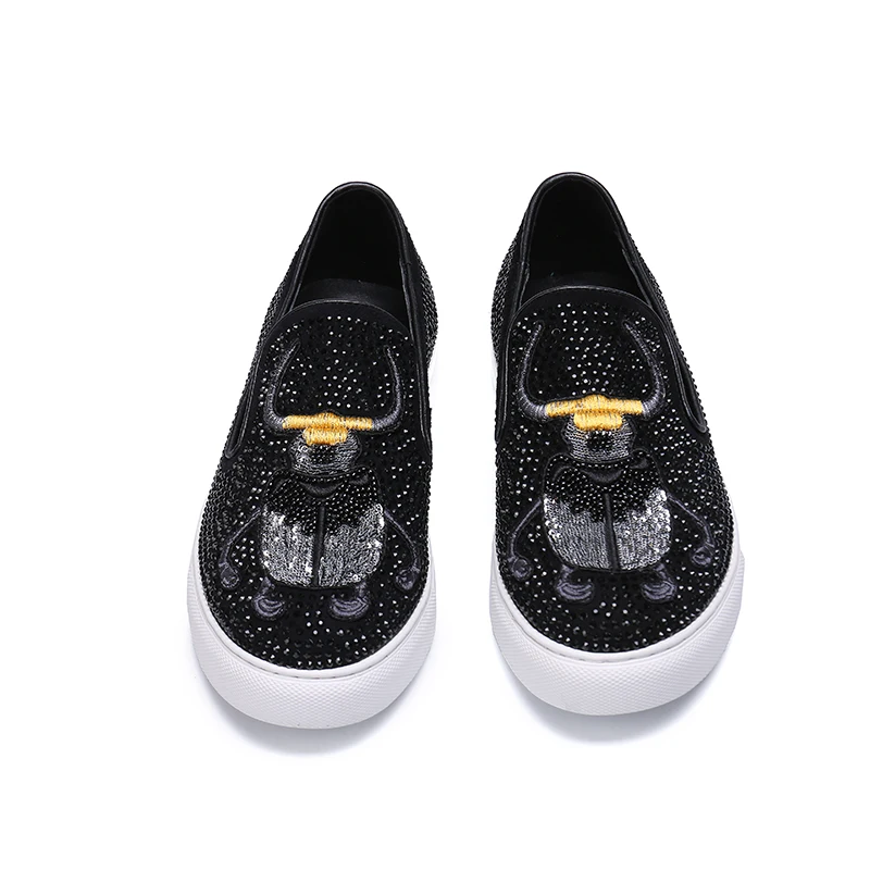 Г. дизайн, большие Size38-46, со стразами, животным узором жука, повседневная мужская обувь без застежки немецкая модная дизайнерская обувь