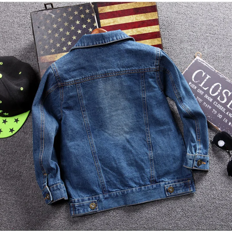 Джинсовая куртка для мальчиков с длинным рукавом и отложным воротником|Куртки