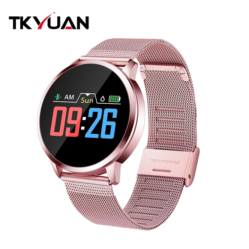 pink metal TKYUAN Q8 Смарт-часы OLED цветной экран водонепроницаемый смарт-Электроника Мужская Женская мода Фитнес-трекер сердечного ритма Bluetooth - Цвет: pink metal