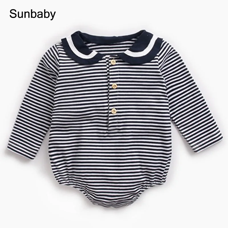 Sunbaby boby bebe хлопковая одежда в полоску с длинными рукавами в морском стиле детская одежда, боди от 0 до 36 месяцев I0308 - Цвет: Черный