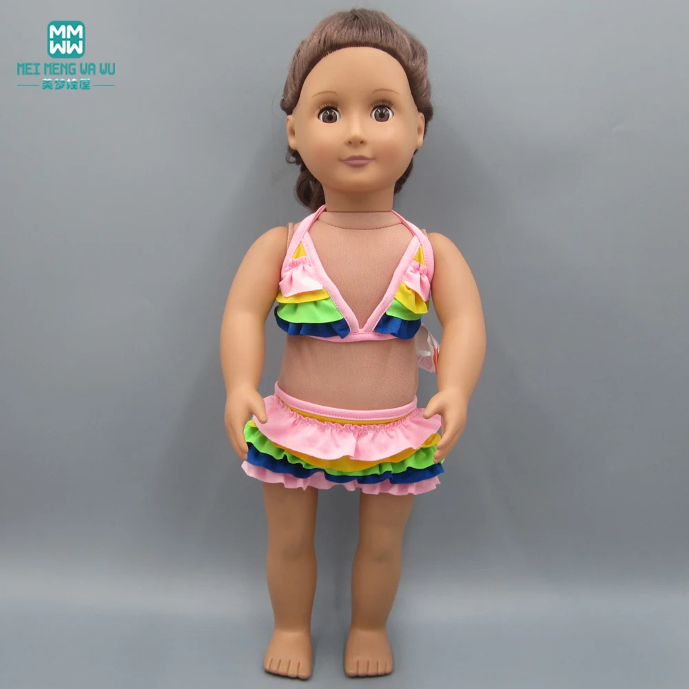 

Doll clothes for 45cm American' doll and 43cm baby doll accessories fashion swimsuit rainbow bikini for christmas gift for kids