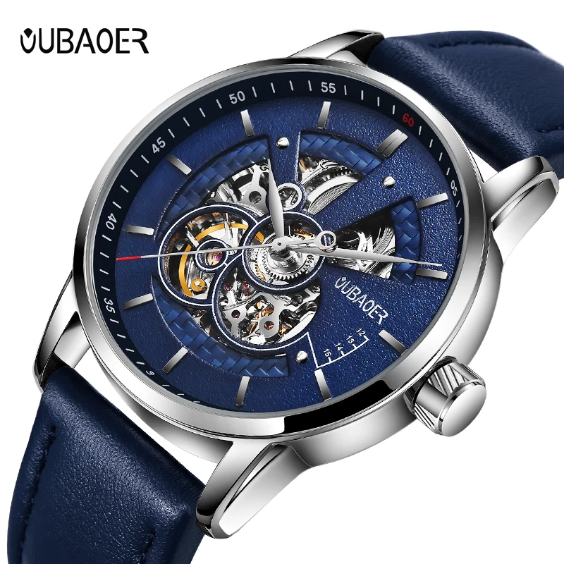 $25.98 Men Watches Oubaoer Automatic Mechanical Watch Leather Clock Casual Business Watch Top Brand Spor