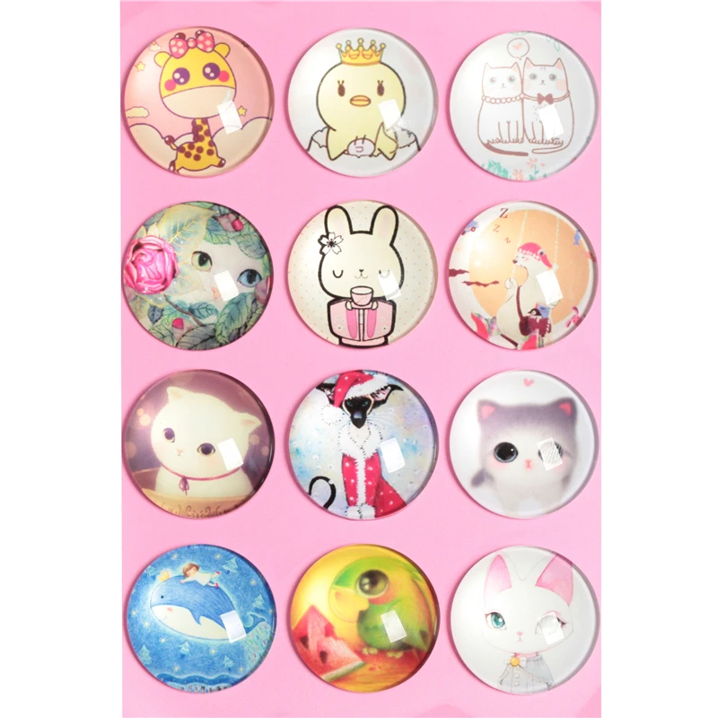 

10-30pcs 10mm-30mm Round Handmade Cartoon Animals Photo Glass Cabochons Base Setting Jewelry Charms Accessory No.1017