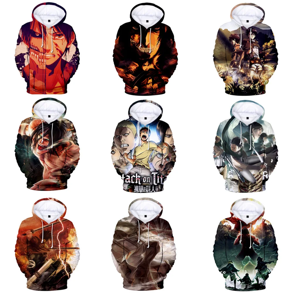 Sweat Shirt A Manches Longues Dessin Anime Attaque Sur Titan Impression Numerique 3d Pull Decontracte Poches A Capuche Grande Blouson A Capuche Aliexpress