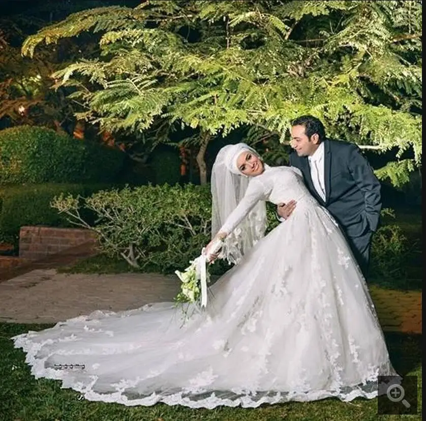 

Vestido De Novia white lace modest muslim wedding dress appliques beaded long sleeve vintage women arabic style bride gowns