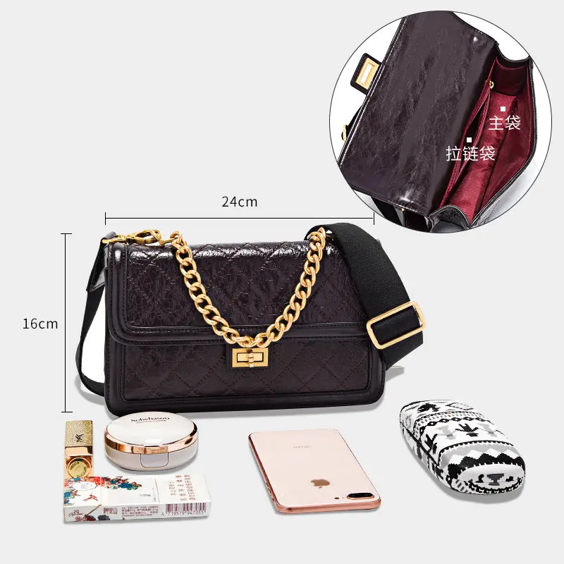 Cuir Arrivée Messager Véritable Diamant Haute Impression Coffee Nouvelle Noir Sac Bandoulière Qualité En Chaînes De deep Treillis qfdwYwt