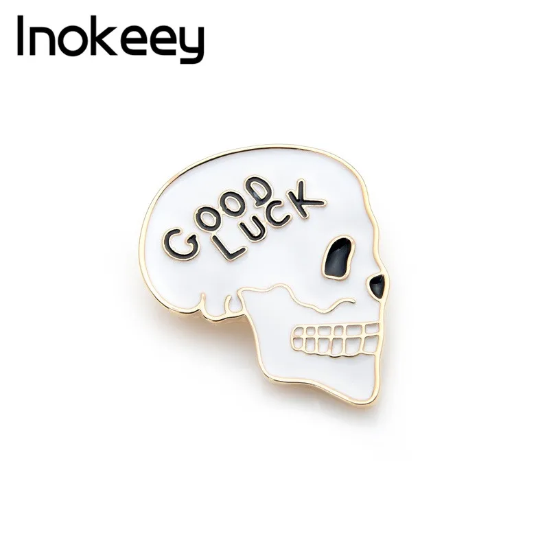 

Inokeey "Good Luck" Enamel Skull Head Fun Brooch Pins Gift