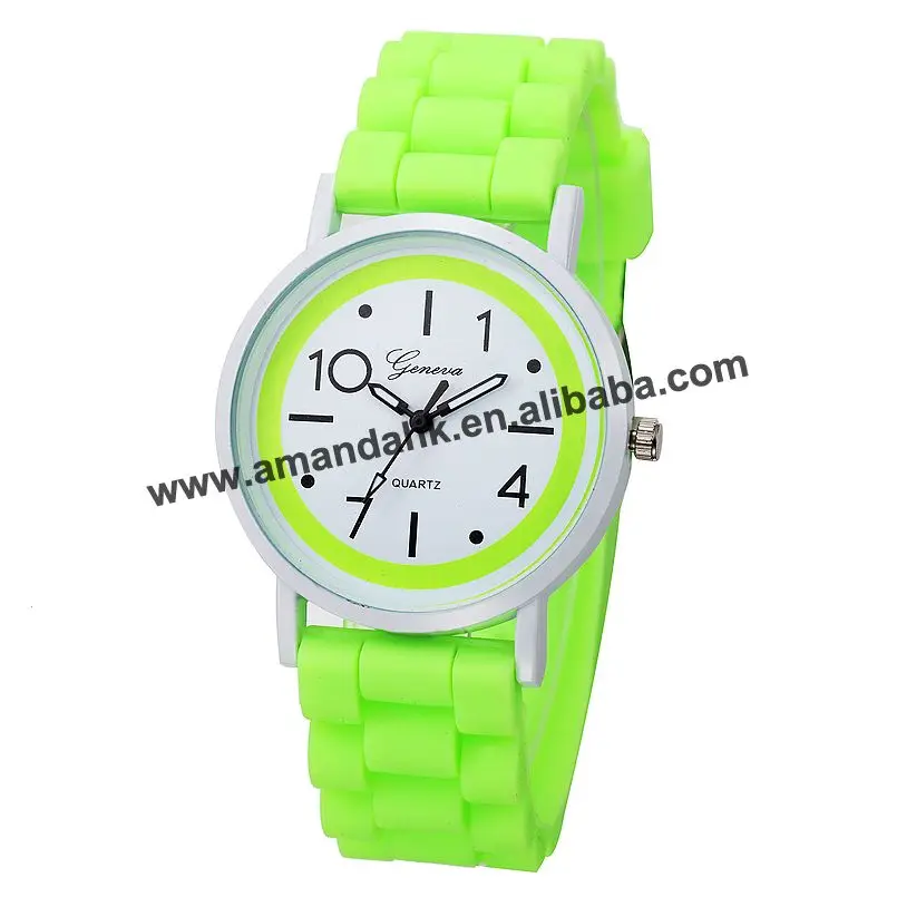 fluorescent green Женева Мода Cretive силиконовые девушки часы оптом Coloful большой номер женские наручные часы Симпатичные Корея Студенческие наручные часы - Цвет: fluorescent green